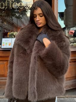 Elegant Luxury Thicken Brown Faux Fur Coats Women Loose Lapel Long Sleeve Furry Coats 2025 Winter Lady Warm Chic Outwear New
