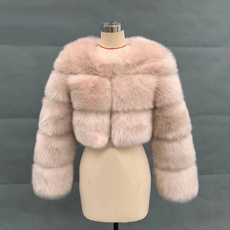 HJQJLJLS 2022 Winter Fashion Women Short Faux Fox Fur Coat Female Thick Fluffy Long Sleeve Crop Furry Top Lady Jacket LJLS129
