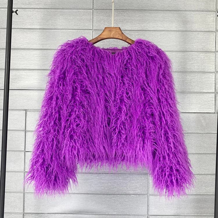 Women Imitation Sheep Faux Short Coat Thermal Slim Fit Loose Elegant High Street Button Jacket Round Neck 2026 Winter Outwear