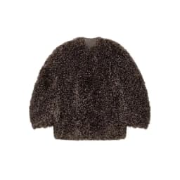 Women Brown Curly Faux Fur Coat Elegant Round Neck Full Sleeve Loose Short Furry Coats 2026 Lady Fashion Winter Street Warm Wear