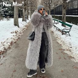 Neo Mint Extra Long Luxury Lamb Fur Teddy Coat Women 2024 Winter Ladies Mob Wife Style Oversized Chunky Faux Fur Jacket Overcoat