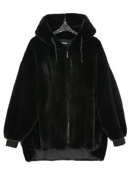 Nerazzurri Winter White Oversized Faux Fur Jacket Women with Hood Raglan Sleeve Zipper Korean Fashion Clothing for Womens 2021