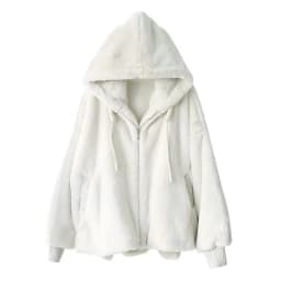 Nerazzurri Winter White Oversized Faux Fur Jacket Women with Hood Raglan Sleeve Zipper Korean Fashion Clothing for Womens 2021