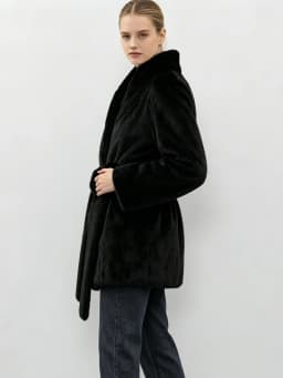 LIMO Women Faux Mink Fur Coat Wrap Belted Waist Stand Collar Long Sleeve Loose Warm Winter Elegant Ladies Plush Outerwear