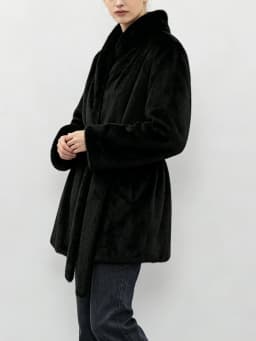 LIMO Women Faux Mink Fur Coat Wrap Belted Waist Stand Collar Long Sleeve Loose Warm Winter Elegant Ladies Plush Outerwear