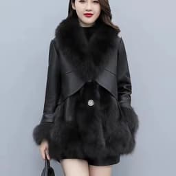 2025 Women Mid-Long Style Faux Fur Jacket Winter Female Pu Leather Splicing Fur Outwear Ladies Long Sleeve Thicken Warm Fur Coat