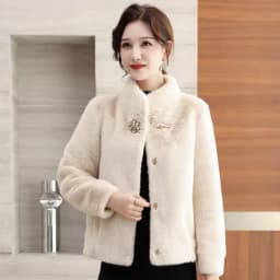 Women New Gold Mink Fur Coat with Fur Integrated Fur Short Jacket for Women, Thickened Mother Outfit, Standing Collar 001 Style