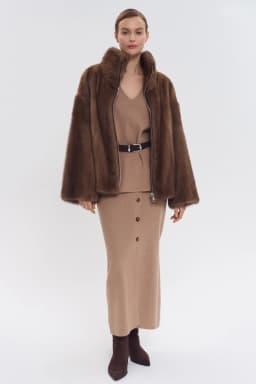IG 2026 Women High Collar Zip Faux Mink Fur Jacket Short Loose Fit Long Sleeve Luxury Warm Winter Daily Fashion Outer Coat