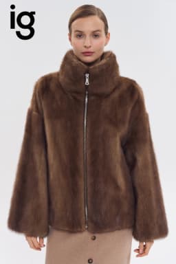 IG 2026 Women High Collar Zip Faux Mink Fur Jacket Short Loose Fit Long Sleeve Luxury Warm Winter Daily Fashion Outer Coat