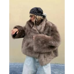 New European American Lapel Long-sleeved Fur Coat for Women 2025 Solid Color Versatile Faux Fur Top Coat Plus-size Women's Wear