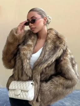 New European American Lapel Long-sleeved Fur Coat for Women 2025 Solid Color Versatile Faux Fur Top Coat Plus-size Women's Wear