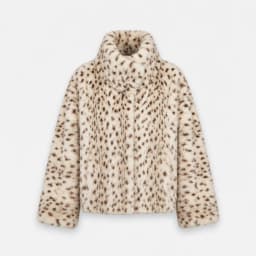 IG Women Leopard Spotted Faux Fur Large Foldover Stand Collar Cropped Jacket, Long Sleeve Winter Warm Vintage Street Outerwear