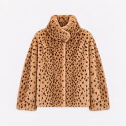 IG Women Leopard Spotted Faux Fur Large Foldover Stand Collar Cropped Jacket, Long Sleeve Winter Warm Vintage Street Outerwear