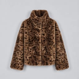 IG Women Leopard Spotted Faux Fur Large Foldover Stand Collar Cropped Jacket, Long Sleeve Winter Warm Vintage Street Outerwear