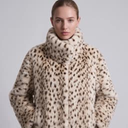 IG Women Leopard Spotted Faux Fur Large Foldover Stand Collar Cropped Jacket, Long Sleeve Winter Warm Vintage Street Outerwear
