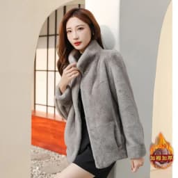 2026 New Fashion Mom Style Mink Fur Outwear Integrated Short Fur Thickened Stand Up Collar Jacket Imitate Fur Coat Female BROWN