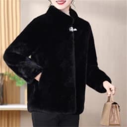 2026 New Fashion Mom Style Mink Fur Outwear Integrated Short Fur Thickened Stand Up Collar Jacket Imitate Fur Coat Female BROWN