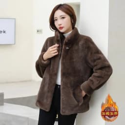 2026 New Fashion Mom Style Mink Fur Outwear Integrated Short Fur Thickened Stand Up Collar Jacket Imitate Fur Coat Female BROWN