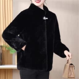 2026 New Fashion Mom Style Mink Fur Outwear Integrated Short Fur Thickened Stand Up Collar Jacket Imitate Fur Coat Female BROWN