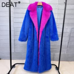 DEAT 2026 Winter New Items Fashion Imitation Fur Coat For Women Contrast Color High-end Versatile Trench Female 11A05600