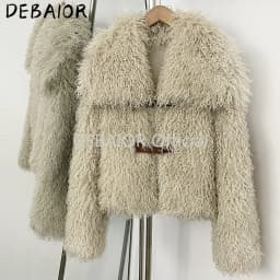 OFTBUY New Winter Women Fluffy Faux Fur Coat big Fur Collar Bukle Belt Short Fake Fur Jacket Warm Thick Plush Casual Outerwear