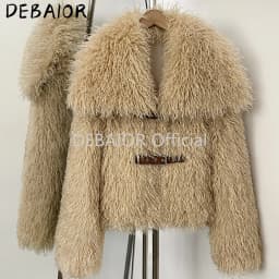 OFTBUY New Winter Women Fluffy Faux Fur Coat big Fur Collar Bukle Belt Short Fake Fur Jacket Warm Thick Plush Casual Outerwear