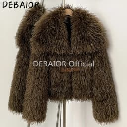OFTBUY New Winter Women Fluffy Faux Fur Coat big Fur Collar Bukle Belt Short Fake Fur Jacket Warm Thick Plush Casual Outerwear