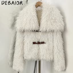 OFTBUY New Winter Women Fluffy Faux Fur Coat big Fur Collar Bukle Belt Short Fake Fur Jacket Warm Thick Plush Casual Outerwear