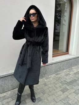 Women Faux Fur Long Coats Hooded Overcoats Lace Up Full Sleeves Open Stitch Thick Loose Jackets Elegant 2025 Autumn Winter