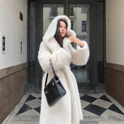 Women Faux Fur Long Coats Hooded Overcoats Lace Up Full Sleeves Open Stitch Thick Loose Jackets Elegant 2025 Autumn Winter
