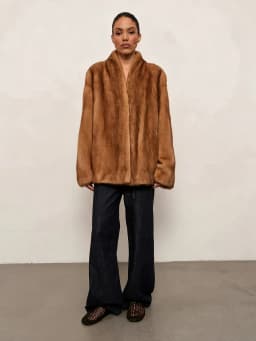 Women's Caramel Brown Faux Fur Coat Open Front Shawl Collar Oversized Winter Warm Elegant Luxe Chic Outerwear