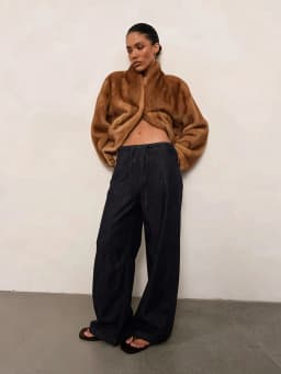 Women's Caramel Brown Faux Fur Coat Open Front Shawl Collar Oversized Winter Warm Elegant Luxe Chic Outerwear