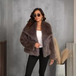 Women's Artificial Fur Coat with Large Lapel Short Fashionable Fox Fur Style Fluffy Plush Clothing for Ladies