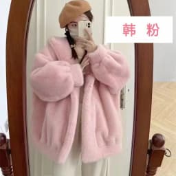 Women Blue Hooded Coat Autumn Winter Faux Fur Jacket Loose Fit Warm Thickened Mid-Length Coat