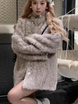 Winter Thickened Warm Women's Faux Fur Coat Loose Fit Sheepskin Jacket Eco-friendly Princess Style Medium Length Outerwear