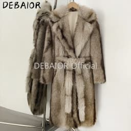 OFTBUY Women's New Autumn Winter Faux Fur Long Coat Notched Lapel Belted Gradient Faux Fur Jacket Thick Warm Clothes Outerwear