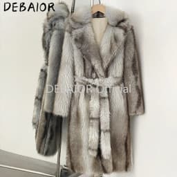 OFTBUY Women's New Autumn Winter Faux Fur Long Coat Notched Lapel Belted Gradient Faux Fur Jacket Thick Warm Clothes Outerwear