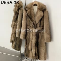 OFTBUY Women's New Autumn Winter Faux Fur Long Coat Notched Lapel Belted Gradient Faux Fur Jacket Thick Warm Clothes Outerwear