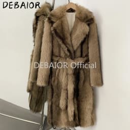OFTBUY Women's New Autumn Winter Faux Fur Long Coat Notched Lapel Belted Gradient Faux Fur Jacket Thick Warm Clothes Outerwear