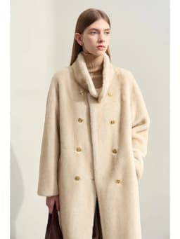 AMII Minimalism 2026 Winter New Warm Modern Turtleneck Double Breasted Imitation Mink Eco-friendly Fur Lady Fleece Coat 12424006