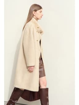 AMII Minimalism 2026 Winter New Warm Modern Turtleneck Double Breasted Imitation Mink Eco-friendly Fur Lady Fleece Coat 12424006