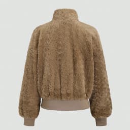 IG Women Stand Collar Zip-Up Fuzzy Cropped Jacket, Ribbed Hem & Cuffs, Long Sleeve Winter Warm Casual Fluffy Outerwear