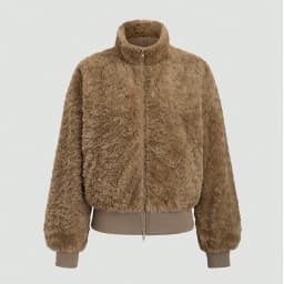 IG Women Stand Collar Zip-Up Fuzzy Cropped Jacket, Ribbed Hem & Cuffs, Long Sleeve Winter Warm Casual Fluffy Outerwear