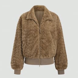 IG Women Stand Collar Zip-Up Fuzzy Cropped Jacket, Ribbed Hem & Cuffs, Long Sleeve Winter Warm Casual Fluffy Outerwear