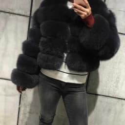 DEAT Fashion Orange Imitation Fox Fur Grass Coat Women's Round Neck Plush Thick Jacket Winter New 7A1578
