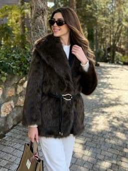 Women Winter Faux Fur Coat Fluffy Warm Long Belted Dark Brown 2026 New Elegant Old Money Luxury Outerwear