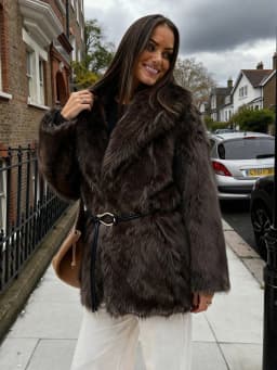 Women Winter Faux Fur Coat Fluffy Warm Long Belted Dark Brown 2026 New Elegant Old Money Luxury Outerwear