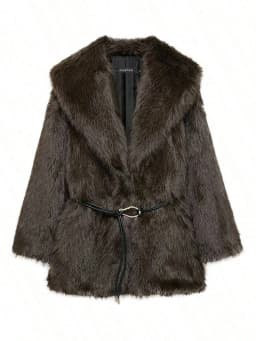 Women Winter Faux Fur Coat Fluffy Warm Long Belted Dark Brown 2026 New Elegant Old Money Luxury Outerwear