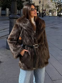 Women Winter Faux Fur Coat Fluffy Warm Long Belted Dark Brown 2026 New Elegant Old Money Luxury Outerwear