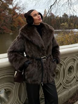 Women Winter Faux Fur Coat Fluffy Warm Long Belted Dark Brown 2026 New Elegant Old Money Luxury Outerwear